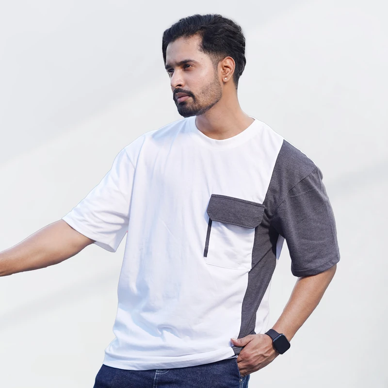 Premium Men’s Panel Drop Shoulder - White 001 - Image 4