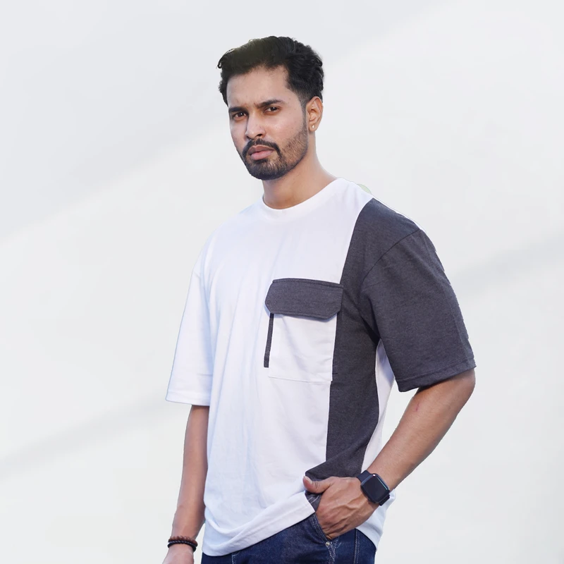 Premium Men’s Panel Drop Shoulder - White 001 - Image 5