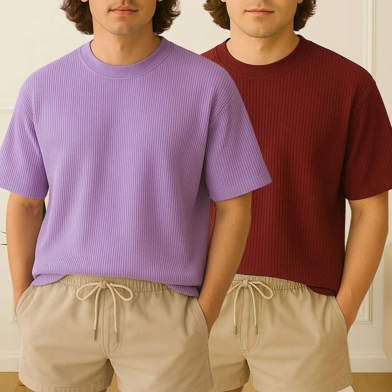 2 Pcs Premium Drop Shoulder T-Shirt (Labander + Maroon)