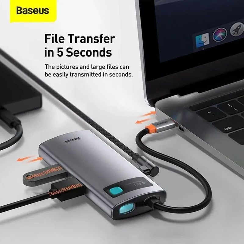 Baseus Gleam Series 4in1 Type C Adapter Hub – HDMI, USB 3.0, USB 2.0, PD Charging - Image 4