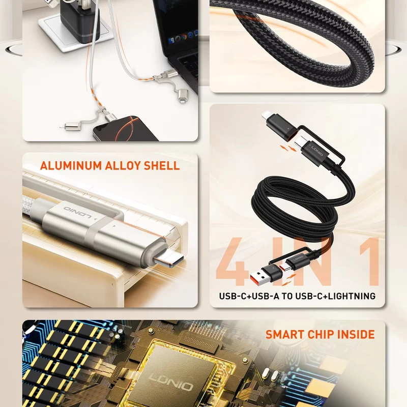 LDNIO LC16 - The Ultimate 4-in-1 60W Fast Charging & Data Cable - Image 5