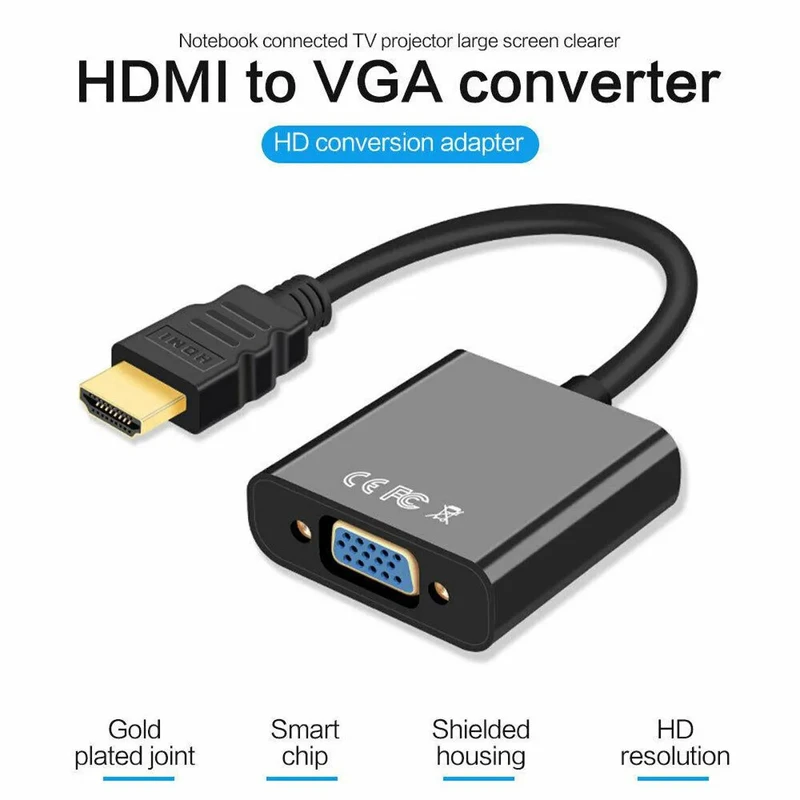 Universal HDMI to VGA Converter (1.8m) - Full HD 1080p for PC, Laptop, Gaming Consoles