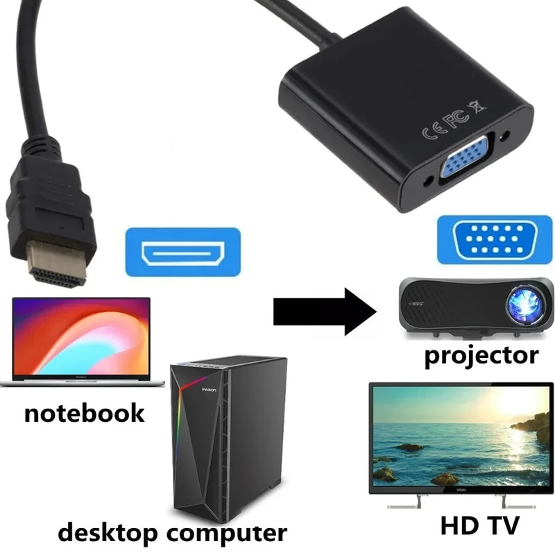 Universal HDMI to VGA Converter (1.8m) - Full HD 1080p for PC, Laptop, Gaming Consoles - Image 3