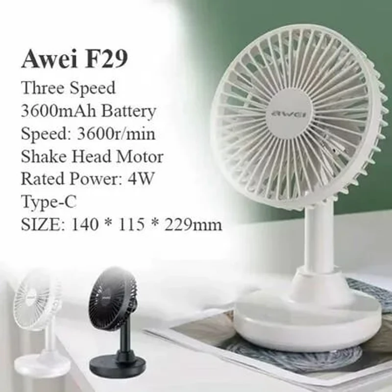 Awei F29 Mini Desktop Rechargeable Fan – 360° Oscillating USB Fan - Image 5