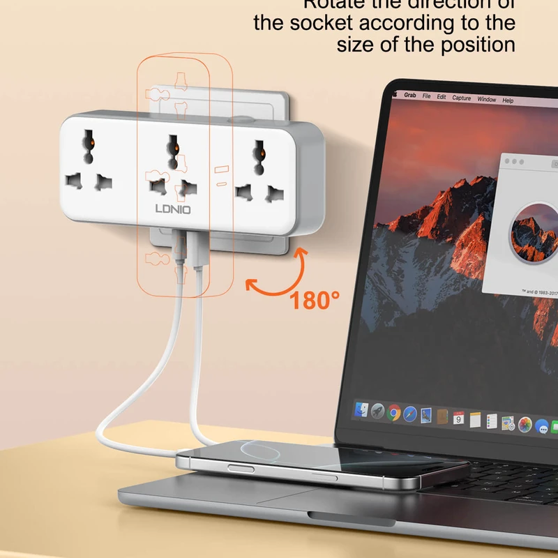 LDNIO SC3317 Portable Extension Power Socket with 3 AC Outlets & 30W USB Fast Charging - Image 4