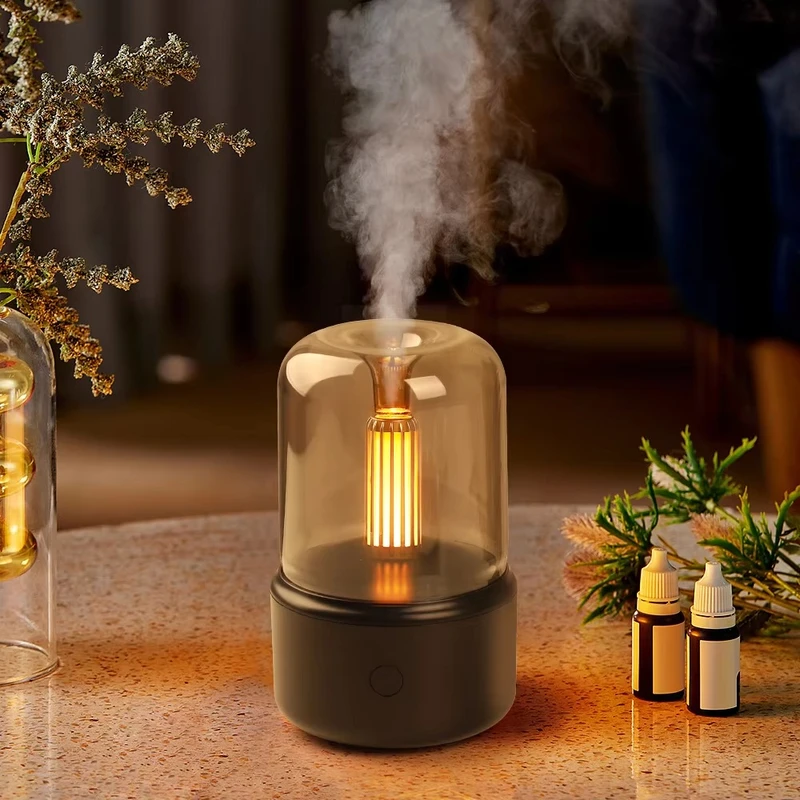 SereneGlow Aroma Diffuser: USB Portable Cool Mist Humidifier with Candlelight & Auto-Off