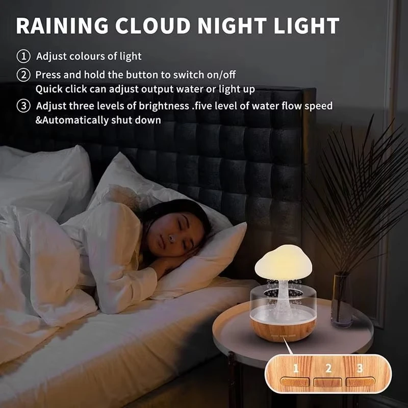 Serene Slumber Rain Cloud Humidifier - 7-Color LED Night Light & Aromatherapy Diffuser with Calming Rain Sounds - Image 5