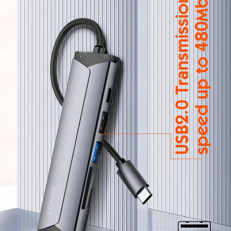 Boost Productivity! LDNIO 5-in-1 USB-C Hub: 4K HDMI, 100W PD Charging, USB 3.0, SD/TF Reader - Space Gray - Image 4