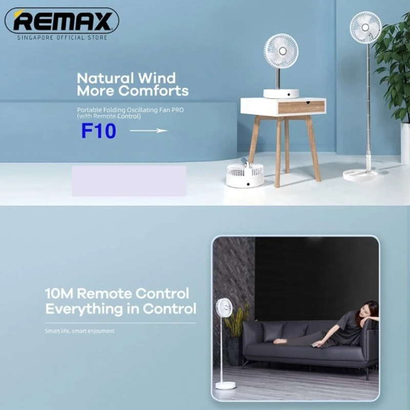 Remax F10 6.6-Inch Rechargeable Multi-Purpose Portable Fan with Remote - Image 3