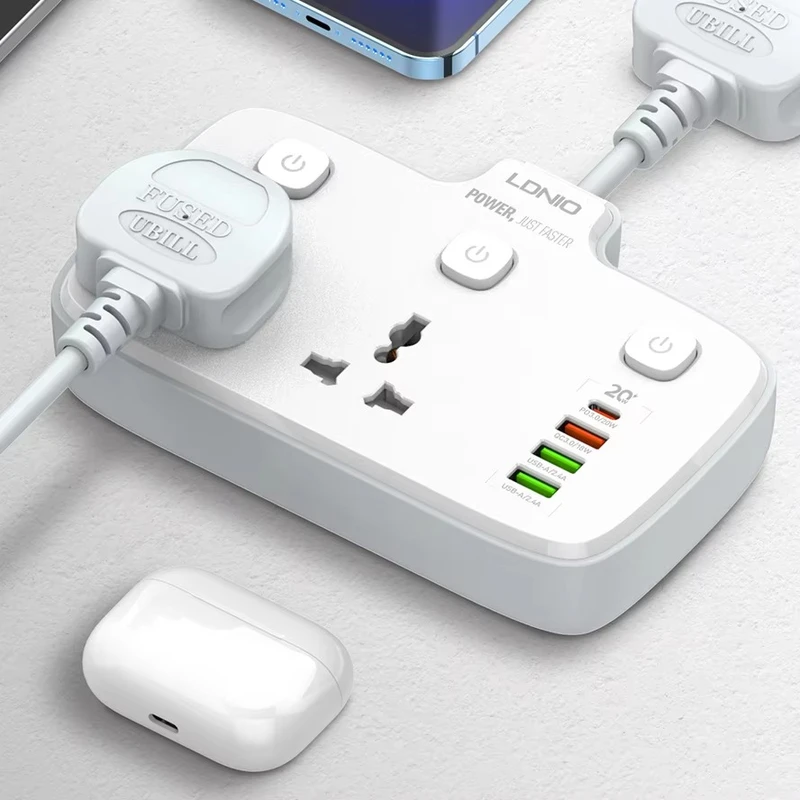 6-in1 Fast Charging Power Hub 2 AC, PD 20W & QC3.0 USB for All Devices