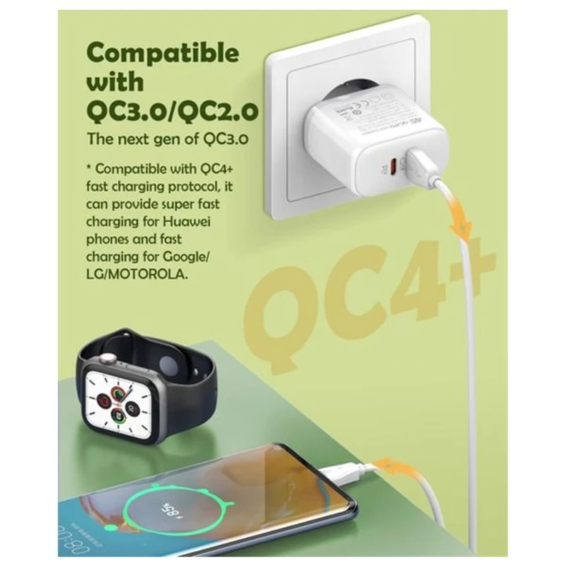 LDNIO A2526C 45W Type-C Fast Charger with USB Cable – White - Image 3
