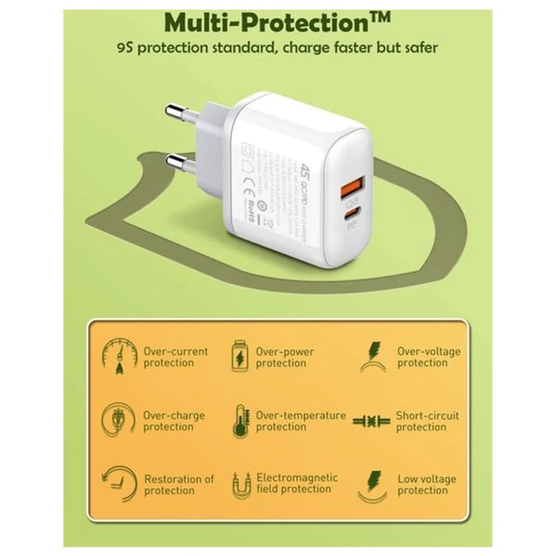 LDNIO A2526C 45W Type-C Fast Charger with USB Cable – White - Image 4