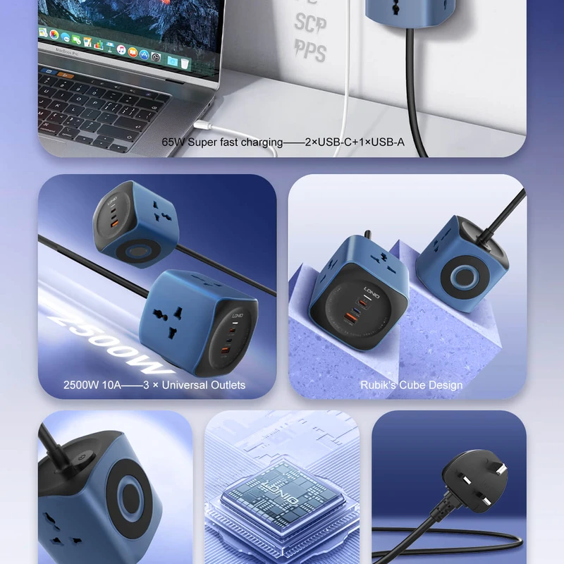 LDNIO SE3338 Multi-Plug Extension: 3 AC Outlets & 3 USB Charging Ports (3.1A) - 2M Cable, Compact Design | LDNIO Bangladesh - Image 5