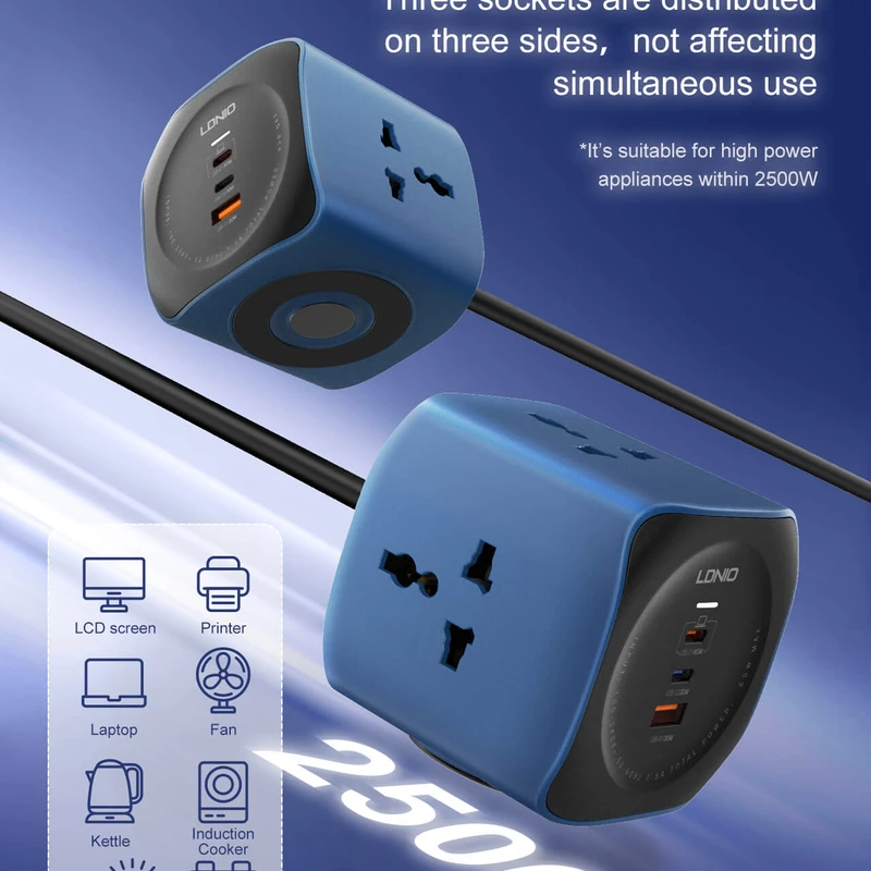 LDNIO SE3338 Multi-Plug Extension: 3 AC Outlets & 3 USB Charging Ports (3.1A) - 2M Cable, Compact Design | LDNIO Bangladesh - Image 6
