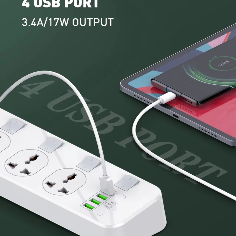 LDNIO SC4408 Smart Power Strip 4 Universal AC Outlets & 4 USB Fast Charging Ports 2500W 1 Year Warranty - Image 5