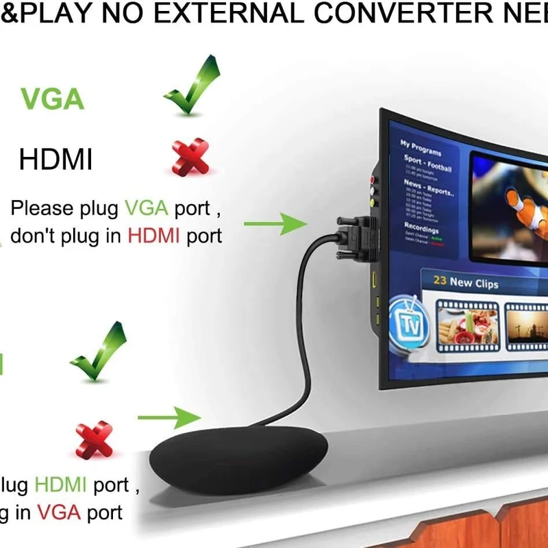 Universal HDMI to VGA Converter Cable (1.8m) - Supports Full HD for PC, Laptop, DVD Player