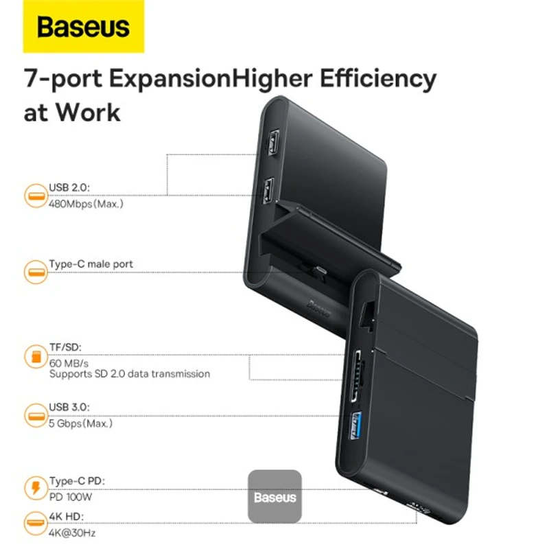 Baseus Mate Docking Type-C Mobile Phone HUB Docking Station Pro – Black - Image 5